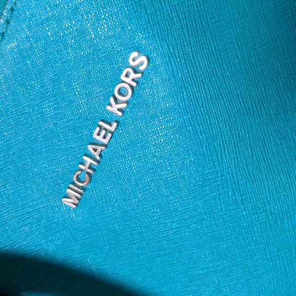 Michael Kors Charlotte Jet Set Teal Saffiano Leather Purse Peacock Seafoam - Picture 6 of 9